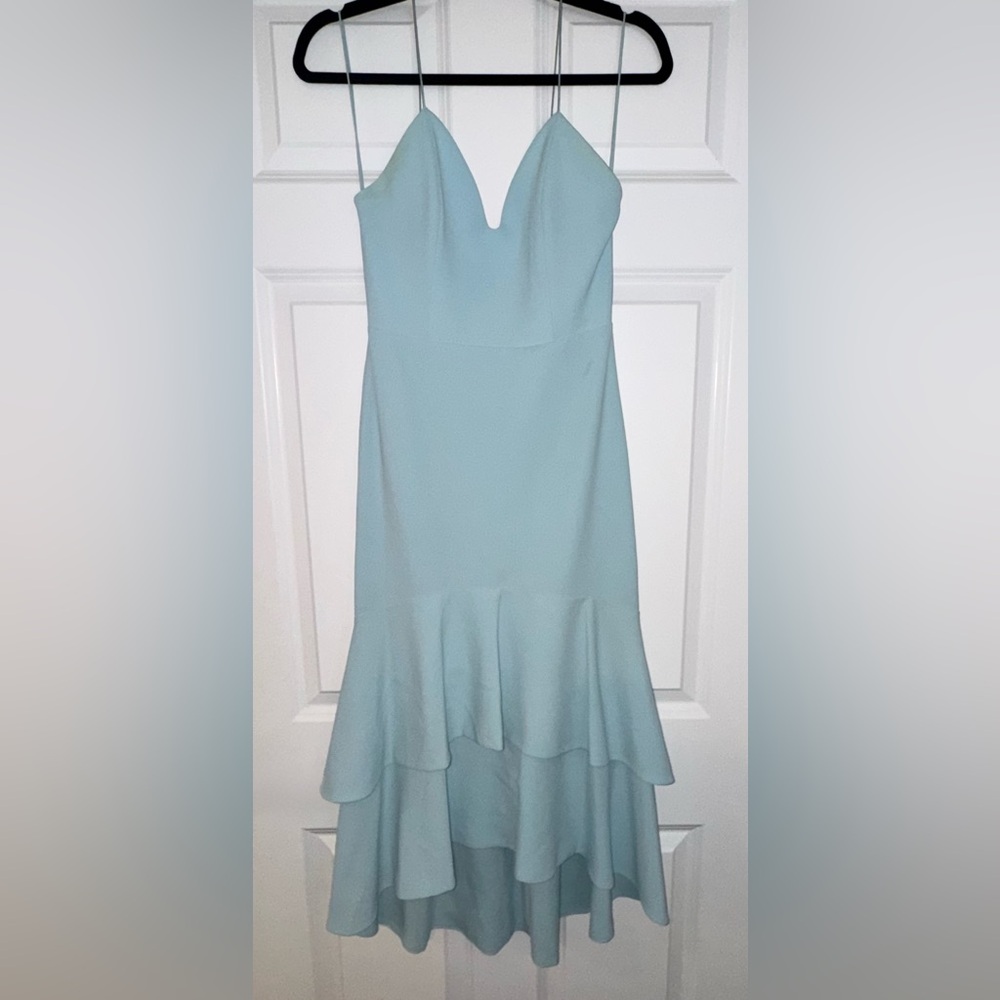 Alice + Olivia Light Blue High-Low Ruffle Mermaid Skirt